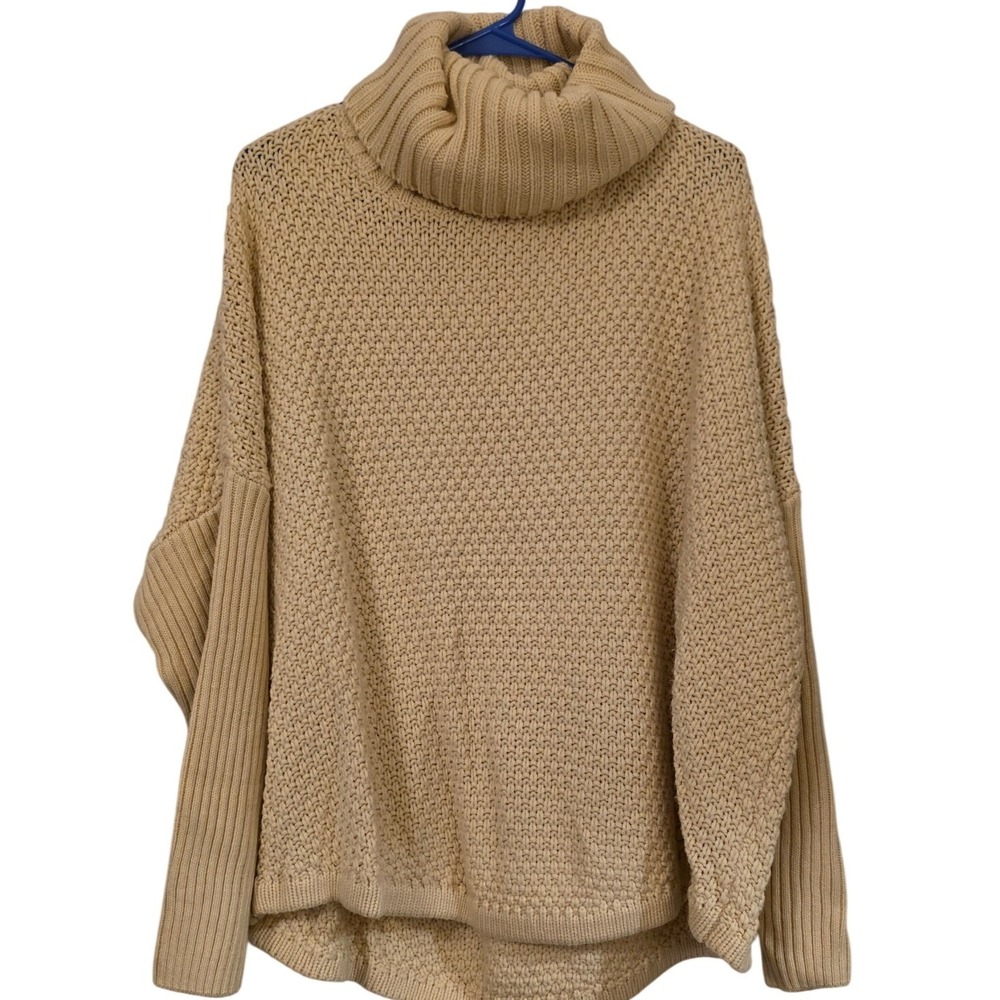 Doe & Rae Cream Oversized Turtleneck Popcorn Knit Sweater Ribbed Dolman Sleeve M